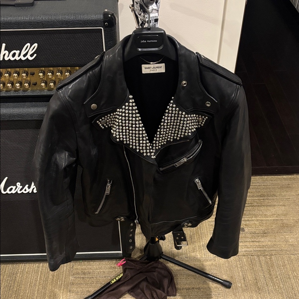 Very rare Hedi Slimane Saint Laurent studded leather biker jacket.